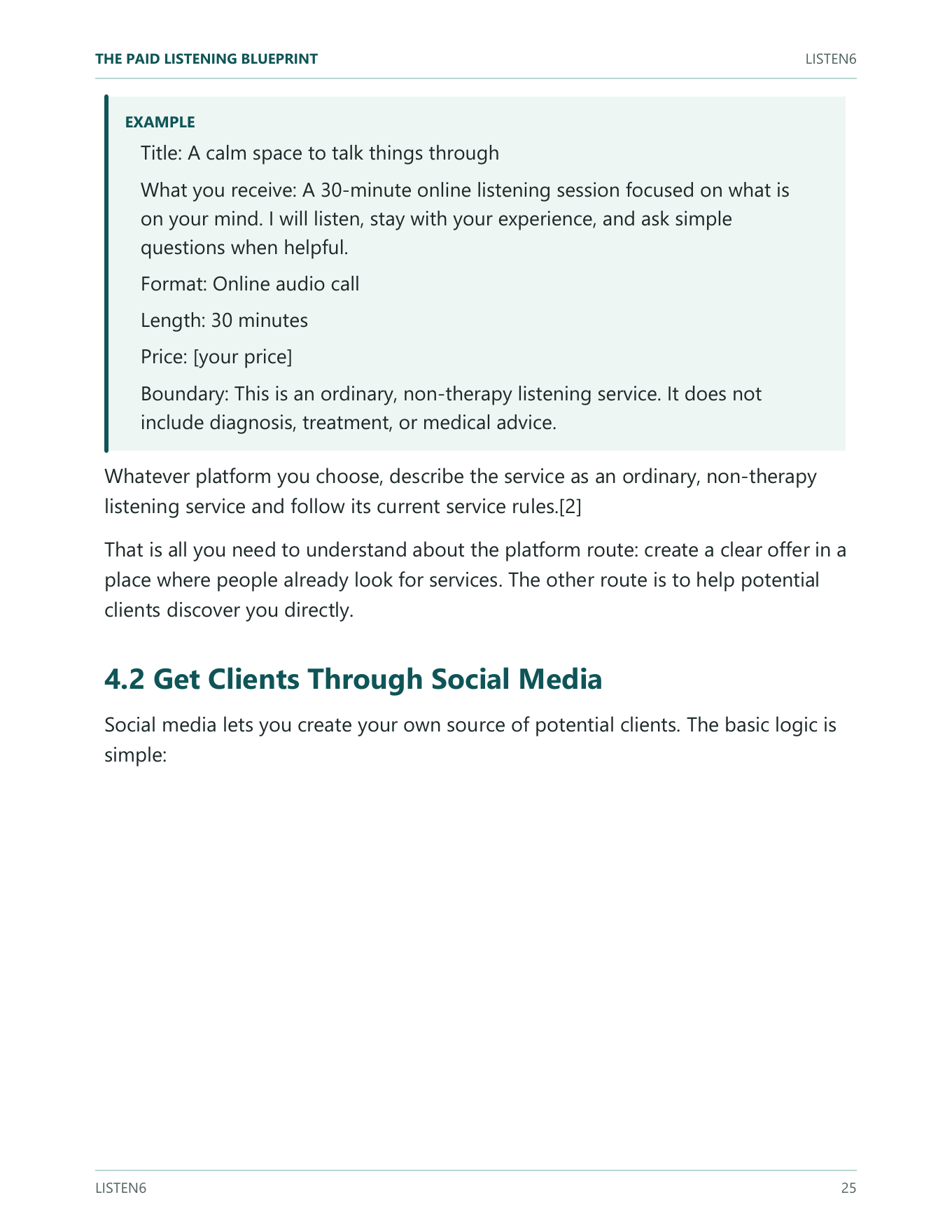 Preview of a paid listening service offer example page